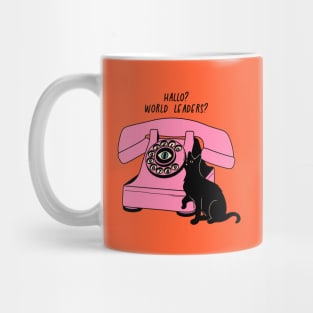 World Domination Black Cat in orange Mug